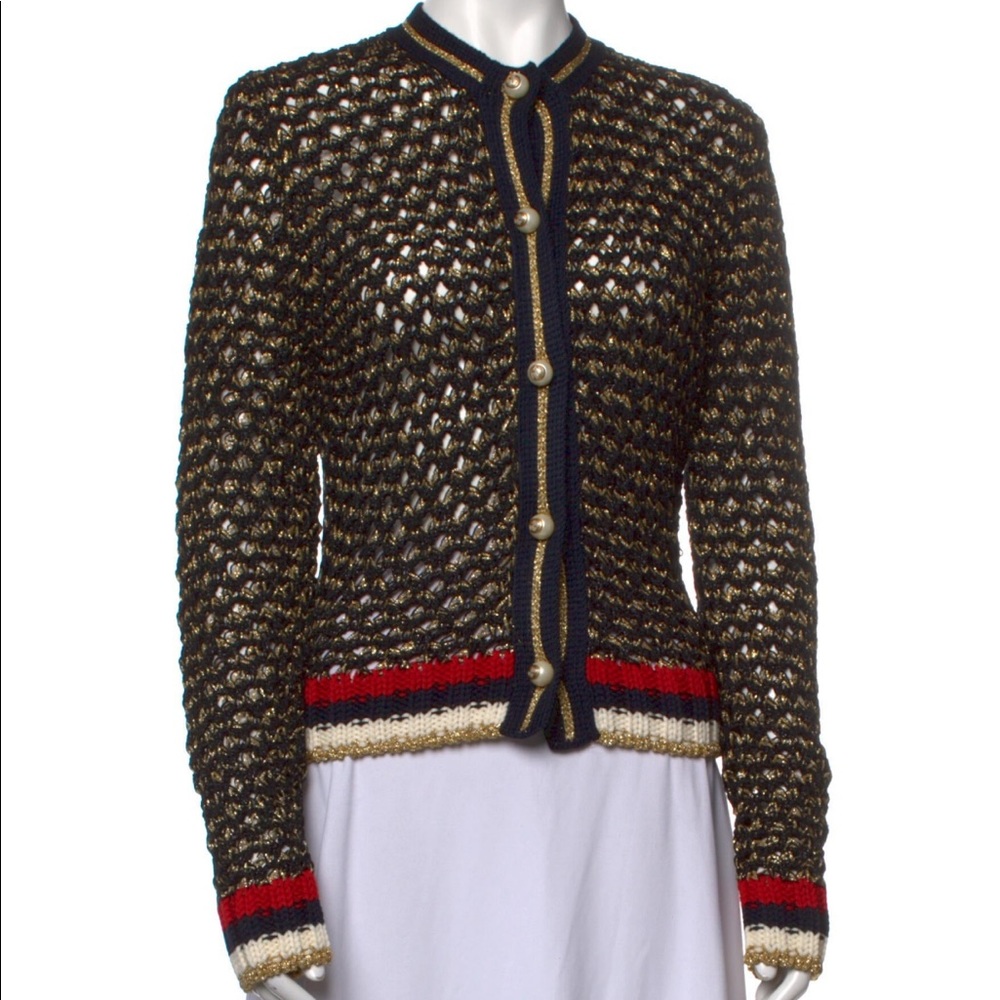 Gucci gold rogo pearl button cardigan